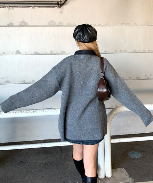 non-hedge(ノンヘッジ)の「襟デニム切替ロゴニットトップス(ニット/セーター・レディース・グレー/オフホワイト/ブラック/ワインレッド・FREE)」の18枚目の写真