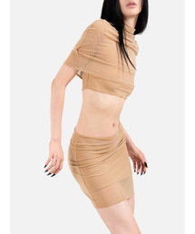 Mesh High Neck Cape Top