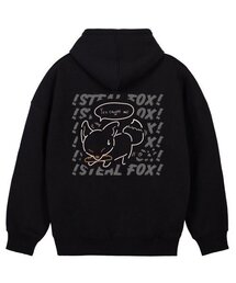 スティールフォックス オーバーサイズ ワイドショルダーフードパーカー_ブラック