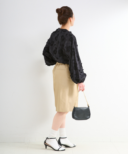 B.C STOCK（ベーセーストック）の「手洗い可 / 3Dレースバブルスリーブチュニック（シャツ/ブラウス・レディース・ホワイト/ブラック/サックスブルー・FREE）」の7枚目の写真