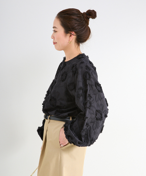 B.C STOCK（ベーセーストック）の「手洗い可 / 3Dレースバブルスリーブチュニック（シャツ/ブラウス・レディース・ホワイト/ブラック/サックスブルー・FREE）」の18枚目の写真