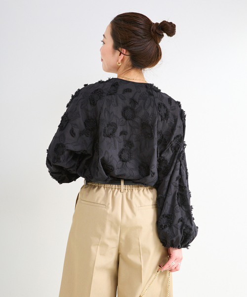 B.C STOCK（ベーセーストック）の「手洗い可 / 3Dレースバブルスリーブチュニック（シャツ/ブラウス・レディース・ホワイト/ブラック/サックスブルー・FREE）」の19枚目の写真