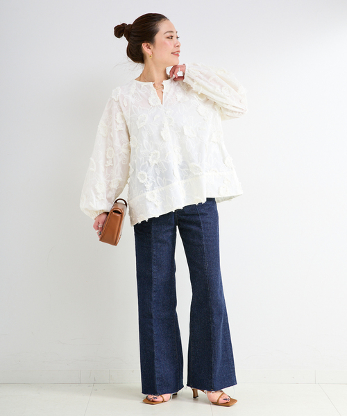 B.C STOCK（ベーセーストック）の「手洗い可 / 3Dレースバブルスリーブチュニック（シャツ/ブラウス・レディース・ホワイト/ブラック/サックスブルー・FREE）」の20枚目の写真