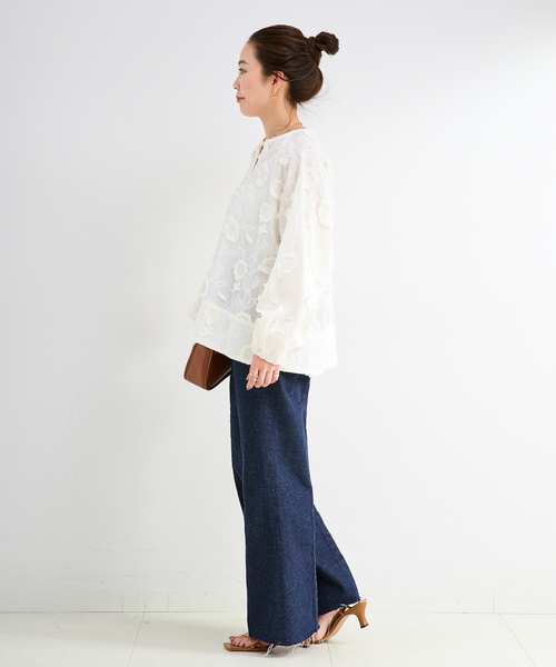 B.C STOCK（ベーセーストック）の「手洗い可 / 3Dレースバブルスリーブチュニック（シャツ/ブラウス・レディース・ホワイト/ブラック/サックスブルー・FREE）」の21枚目の写真