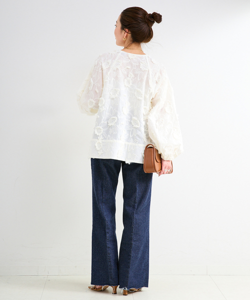 B.C STOCK（ベーセーストック）の「手洗い可 / 3Dレースバブルスリーブチュニック（シャツ/ブラウス・レディース・ホワイト/ブラック/サックスブルー・FREE）」の22枚目の写真