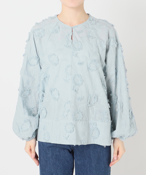 B.C STOCK（ベーセーストック）の「手洗い可 / 3Dレースバブルスリーブチュニック（シャツ/ブラウス・レディース・ホワイト/ブラック/サックスブルー・FREE）」の13枚目の写真