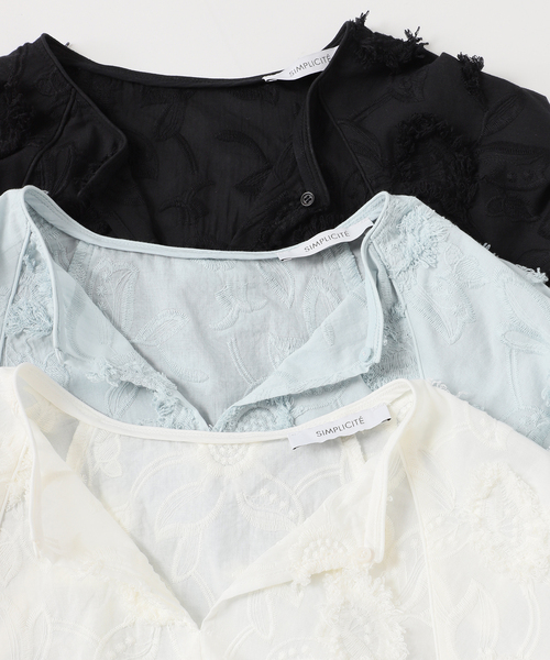 B.C STOCK（ベーセーストック）の「手洗い可 / 3Dレースバブルスリーブチュニック（シャツ/ブラウス・レディース・ホワイト/ブラック/サックスブルー・FREE）」の15枚目の写真