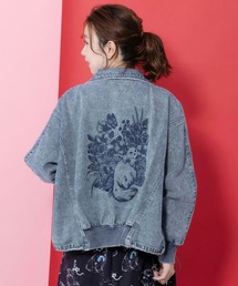 ScoLar | ScoLar(スカラー) ヴィンテージ風ネコ刺繍デニムジャケット(デニムジャケット)