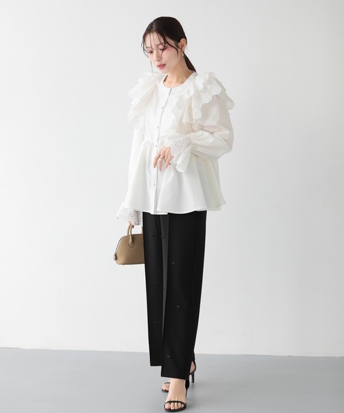 Fit more(フィットモア)の「ハートモチーフワイドパンツ(その他パンツ・レディース・アイボリー/ブラック・M/S/PS)」の4枚目の写真