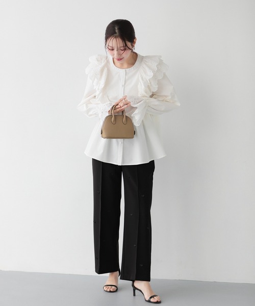 Fit more(フィットモア)の「ハートモチーフワイドパンツ(その他パンツ・レディース・アイボリー/ブラック・M/S/PS)」の6枚目の写真