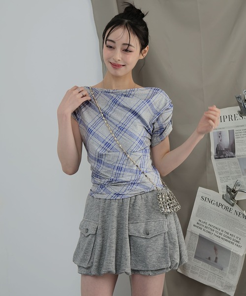Ulysses(ユリシス)の「チェックアシメワンショルダートップス(Tシャツ/カットソー・レディース・グレー/ネイビー・F)」の17枚目の写真