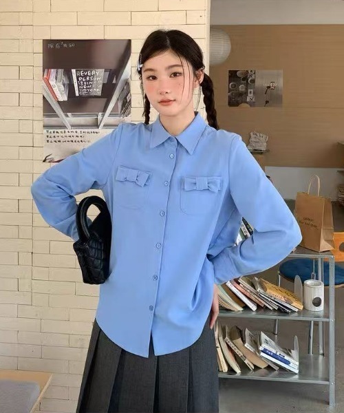 AsRiRe（アスリレイ）の「26ss 可愛いリボンブラウス（シャツ/ブラウス・レディース・ホワイト/ブルー・M）」の2枚目の写真