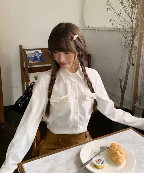 AsRiRe（アスリレイ）の「26ss 可愛いリボンブラウス（シャツ/ブラウス・レディース・ホワイト/ブルー・M）」の4枚目の写真