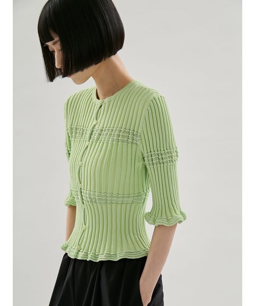 emmi（エミ）の「2wayランダムリブニット（ニット/セーター・レディース・ライム/ホワイト/ブラック/オレンジ・F）」の3枚目の写真