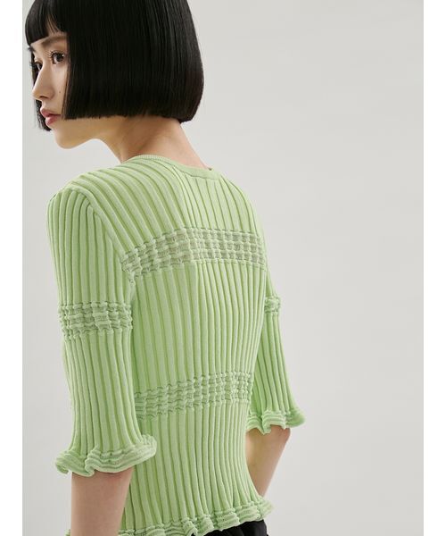 emmi（エミ）の「2wayランダムリブニット（ニット/セーター・レディース・ライム/ホワイト/ブラック/オレンジ・F）」の10枚目の写真