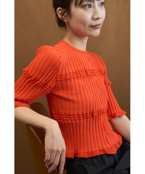 emmi（エミ）の「2wayランダムリブニット（ニット/セーター・レディース・ライム/ホワイト/ブラック/オレンジ・F）」の4枚目の写真