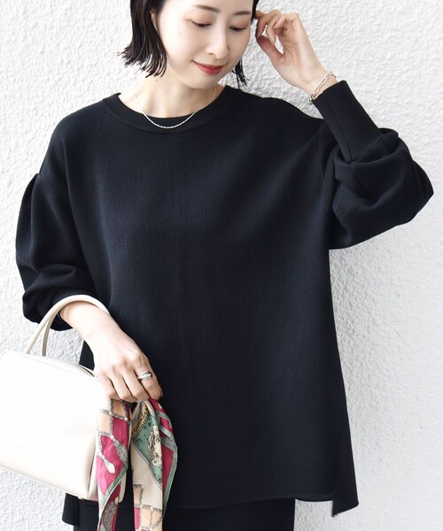SHIPS(シップス)の「〈手洗い可能〉ダブル フェイス ニット リブ コンビ プルオーバー(その他トップス・レディース・グレー/オフホワイト/ブラック・ONE SIZE)」の2枚目の写真