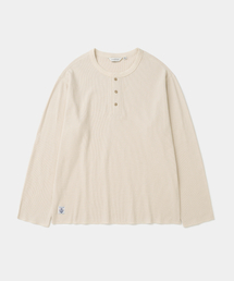 waffle henley neck l/s t-shirt beige