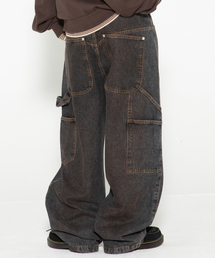 XTONZ（エクストーンズ）の「XP323 マッドウォッシングカーペンターバギーデニムパンツ (ブラック)（デニムパンツ）」