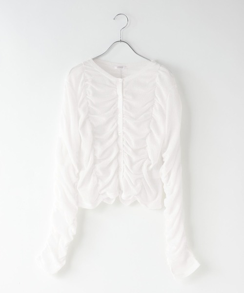 LOWRYS FARM（ローリーズファーム）の「シャーリングカーディガン  638374（カーディガン/ボレロ・レディース・ブラック/アイボリー/ブルー・FREE）」の10枚目の写真