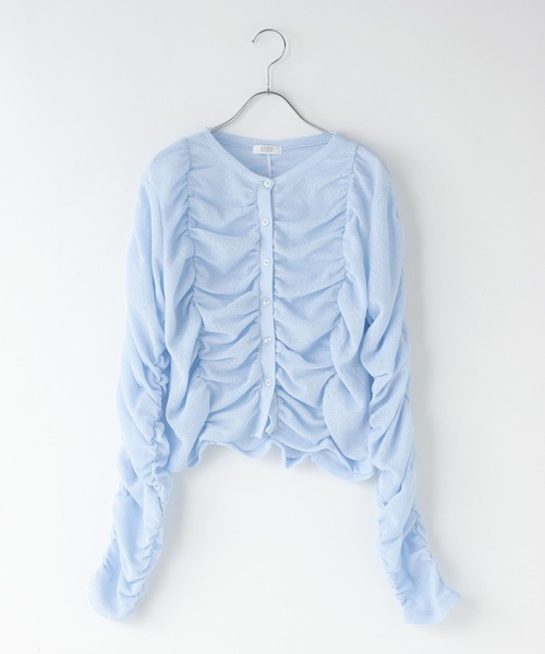 LOWRYS FARM（ローリーズファーム）の「シャーリングカーディガン  638374（カーディガン/ボレロ・レディース・ブラック/アイボリー/ブルー・FREE）」の5枚目の写真