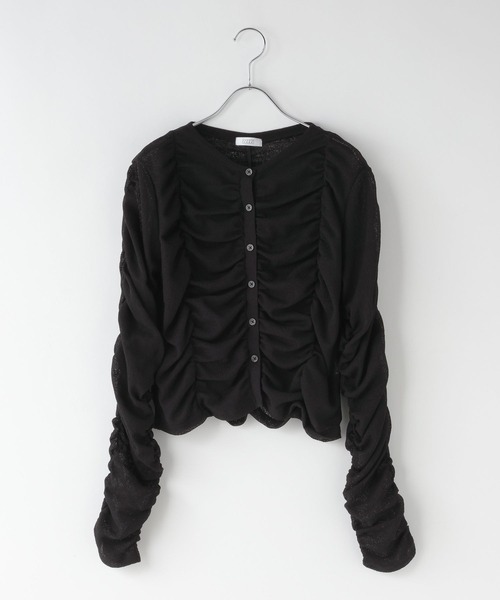 LOWRYS FARM（ローリーズファーム）の「シャーリングカーディガン  638374（カーディガン/ボレロ・レディース・ブラック/アイボリー/ブルー・FREE）」の12枚目の写真