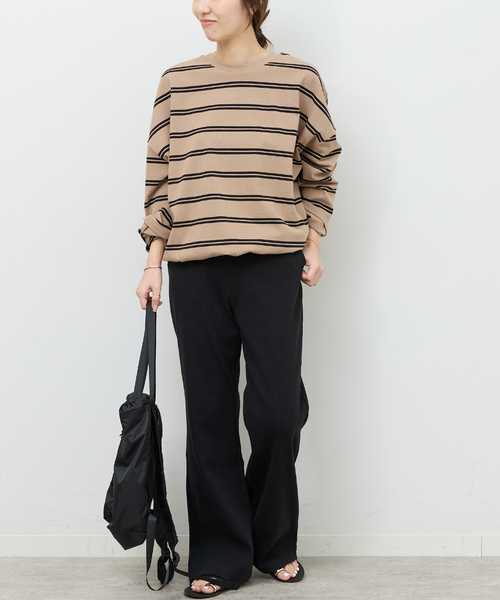 JOURNAL STANDARD relume（ジャーナルスタンダード　レリューム）の「リブジャージーフレアパンツ（その他パンツ・レディース・ライトグレー/アイボリー/ブラック・FREE）」の4枚目の写真