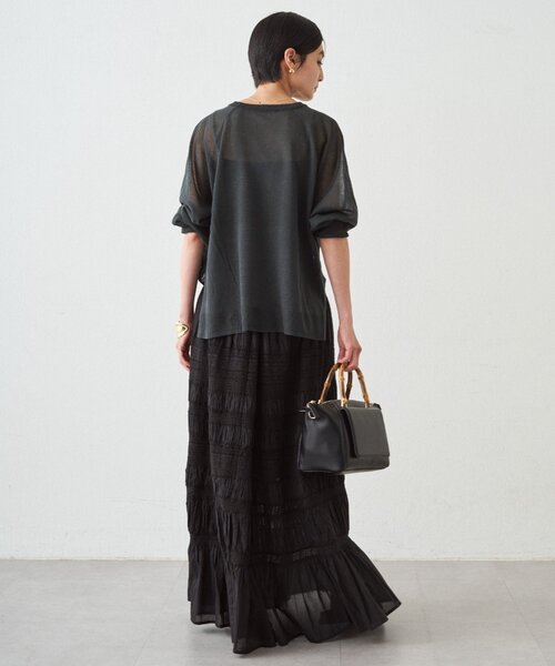 LOUNGEDRESS（ラウンジドレス）の「シアーカレッジロゴプリントニット（ニット/セーター・レディース・ネイビー/グリーン・FREE）」の8枚目の写真