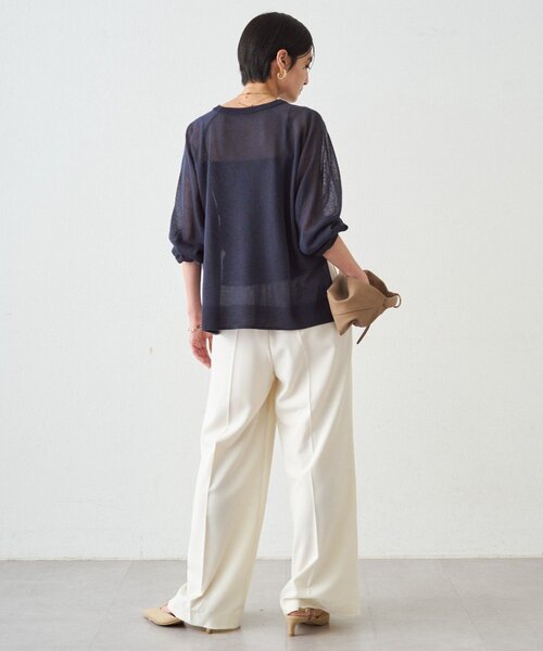 LOUNGEDRESS（ラウンジドレス）の「シアーカレッジロゴプリントニット（ニット/セーター・レディース・ネイビー/グリーン・FREE）」の22枚目の写真