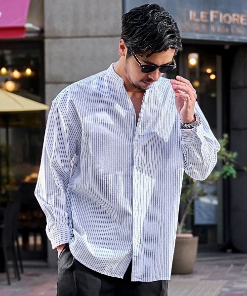 CavariA（キャバリア）の「『CavariA/キャバリア』パナマバンドカラースキッパー長袖シャツ（シャツ/ブラウス・メンズ・ミント/ネイビー/ピンク/ホワイト系/ブラック/ブルー/ネイビー系・XL/L）」の2枚目の写真