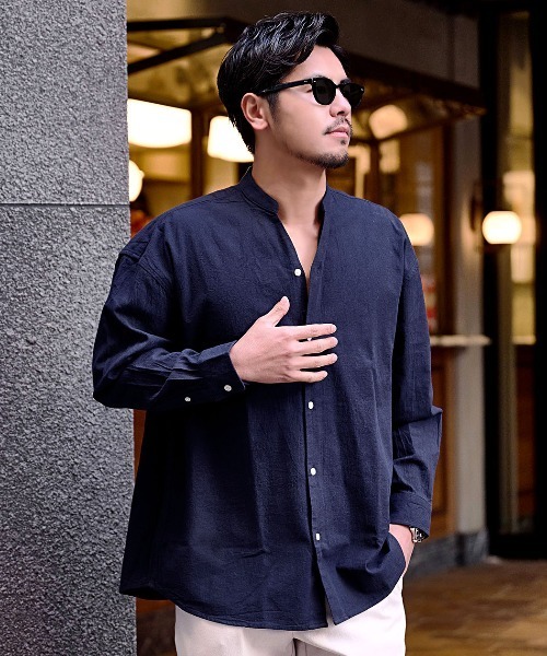 CavariA（キャバリア）の「『CavariA/キャバリア』パナマバンドカラースキッパー長袖シャツ（シャツ/ブラウス・メンズ・ミント/ネイビー/ピンク/ホワイト系/ブラック/ブルー/ネイビー系・XL/L）」の4枚目の写真