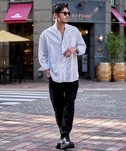 CavariA（キャバリア）の「『CavariA/キャバリア』パナマバンドカラースキッパー長袖シャツ（シャツ/ブラウス・メンズ・ミント/ネイビー/ピンク/ホワイト系/ブラック/ブルー/ネイビー系/ホワイト・XL/L/M）」の12枚目の写真