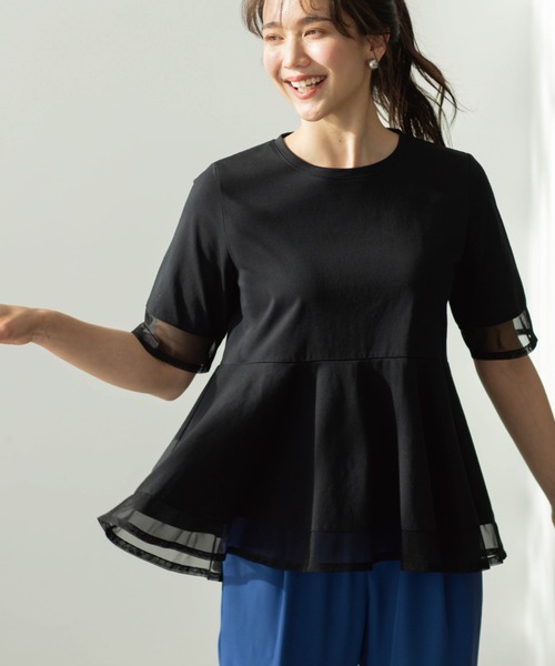 SHOO・LA・RUE（シューラルー）の「チュールレイヤードペプラムＴシャツ（Tシャツ/カットソー・レディース・ホワイト/ダークブラウン/チャコールグレー/ブラック・00）」の2枚目の写真