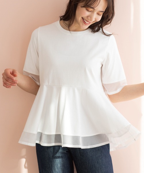 SHOO・LA・RUE（シューラルー）の「チュールレイヤードペプラムＴシャツ（Tシャツ/カットソー・レディース・ホワイト/ダークブラウン/チャコールグレー/ブラック・00）」の5枚目の写真