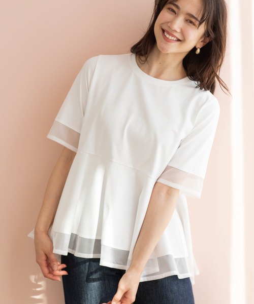 SHOO・LA・RUE（シューラルー）の「チュールレイヤードペプラムＴシャツ（Tシャツ/カットソー・レディース・ホワイト/ダークブラウン/チャコールグレー/ブラック・00）」の6枚目の写真