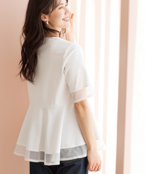 SHOO・LA・RUE（シューラルー）の「チュールレイヤードペプラムＴシャツ（Tシャツ/カットソー・レディース・ホワイト/ダークブラウン/チャコールグレー/ブラック・00）」の7枚目の写真