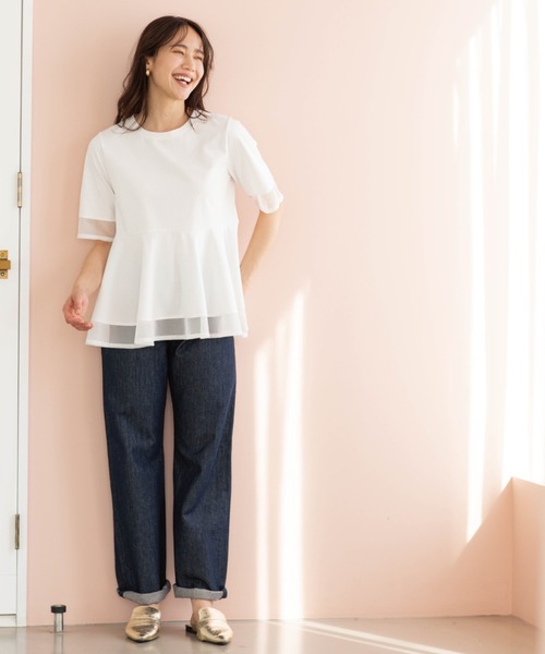 SHOO・LA・RUE（シューラルー）の「チュールレイヤードペプラムＴシャツ（Tシャツ/カットソー・レディース・ホワイト/ダークブラウン/チャコールグレー/ブラック・00）」の9枚目の写真