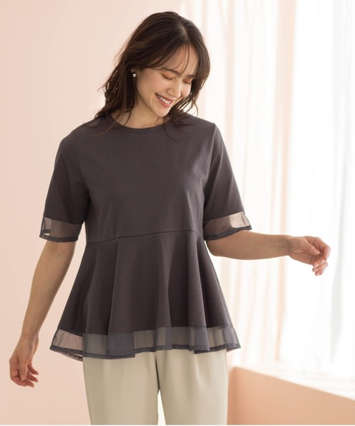 SHOO・LA・RUE（シューラルー）の「チュールレイヤードペプラムＴシャツ（Tシャツ/カットソー・レディース・ホワイト/ダークブラウン/チャコールグレー/ブラック・00）」の11枚目の写真