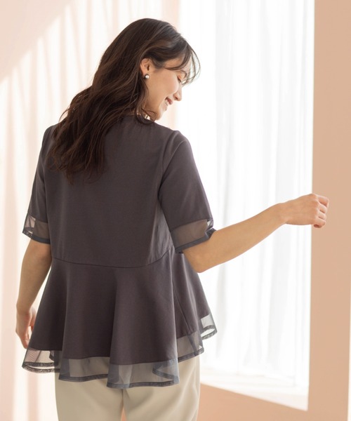 SHOO・LA・RUE（シューラルー）の「チュールレイヤードペプラムＴシャツ（Tシャツ/カットソー・レディース・ホワイト/ダークブラウン/チャコールグレー/ブラック・00）」の13枚目の写真