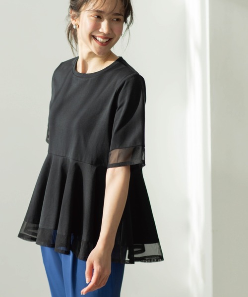 SHOO・LA・RUE（シューラルー）の「チュールレイヤードペプラムＴシャツ（Tシャツ/カットソー・レディース・ホワイト/ダークブラウン/チャコールグレー/ブラック・00）」の18枚目の写真