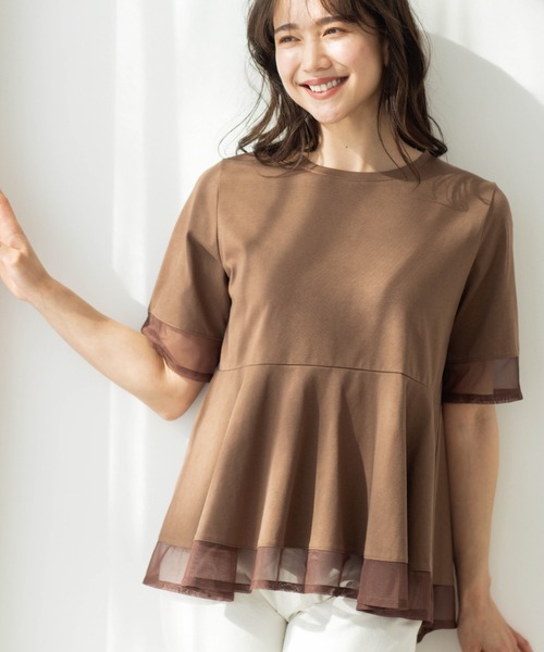 SHOO・LA・RUE（シューラルー）の「チュールレイヤードペプラムＴシャツ（Tシャツ/カットソー・レディース・ホワイト/ダークブラウン/チャコールグレー/ブラック・00）」の21枚目の写真