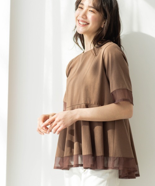 SHOO・LA・RUE（シューラルー）の「チュールレイヤードペプラムＴシャツ（Tシャツ/カットソー・レディース・ホワイト/ダークブラウン/チャコールグレー/ブラック・00）」の22枚目の写真