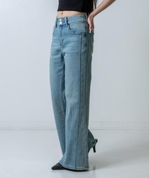 細見えサイドラインフレアデニムパンツ