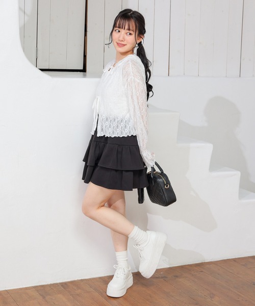 Honeys(ハニーズ)の「リボン付レースパーカー(カーディガン/ボレロ・レディース・ホワイト/モカ/サックスブルー/ブラック・L/M/S)」の5枚目の写真