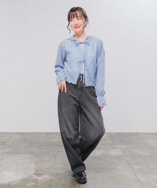 Honeys(ハニーズ)の「リボン付レースパーカー(カーディガン/ボレロ・レディース・ホワイト/モカ/サックスブルー/ブラック・L/M/S)」の13枚目の写真
