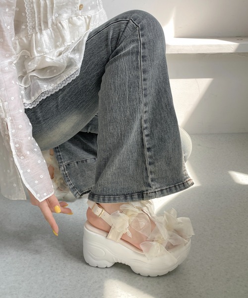 Shoes in Closet(シューズインクローゼット)の「【再入荷】+9.0㎝ 超軽量 厚底 チュールリボン サンダル 5484(サンダル・レディース・ベージュ/ホワイト/ブラック×ブラック・L/LL/M/S)」の13枚目の写真