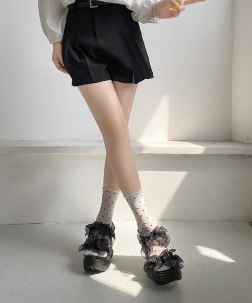 Shoes in Closet(シューズインクローゼット)の「【再入荷】+9.0㎝ 超軽量 厚底 チュールリボン サンダル 5484(サンダル・レディース・ベージュ/ホワイト/ブラック×ブラック・L/LL/M/S)」の7枚目の写真