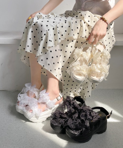 Shoes in Closet(シューズインクローゼット)の「【再入荷】+9.0㎝ 超軽量 厚底 チュールリボン サンダル 5484(サンダル・レディース・ベージュ/ホワイト/ブラック×ブラック・L/LL/M/S)」の18枚目の写真