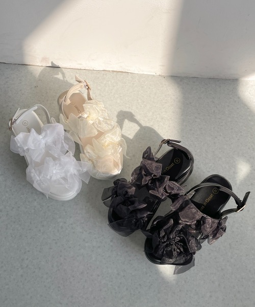 Shoes in Closet(シューズインクローゼット)の「【再入荷】+9.0㎝ 超軽量 厚底 チュールリボン サンダル 5484(サンダル・レディース・ベージュ/ホワイト/ブラック×ブラック・L/LL/M/S)」の20枚目の写真