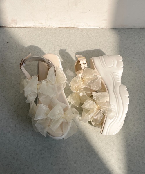 Shoes in Closet(シューズインクローゼット)の「【再入荷】+9.0㎝ 超軽量 厚底 チュールリボン サンダル 5484(サンダル・レディース・ベージュ/ホワイト/ブラック×ブラック・L/LL/M/S)」の15枚目の写真